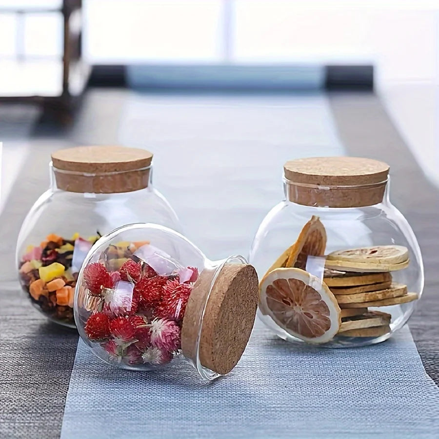 500ML Clear Glass Storage Canister,Round Decorative Small Container Jar for Coffee,Spice,Candy,Salt,Cookie,Condiment,Sugar