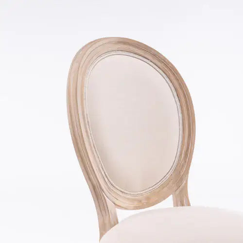 2 Solid Wood Frame Linen Fabric Oval Back Dining Chairs