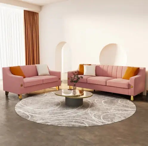 LIVING ROOM SOFA 2 PIECES LOVE SEAT AND SOFA SET WITH PINK VELVET