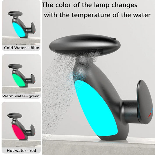 Big LED Basin Faucet 4 Ways Water Outlet Cold and Hot Heavy Tap Water Flow Generates Electricity