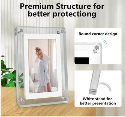 Acrylic Digital Photo Frame with Video Playback & 1GB Storage – Battery & USB-C Compatible