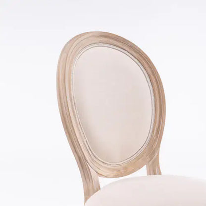2 Solid Wood Frame Linen Fabric Oval Back Dining Chairs